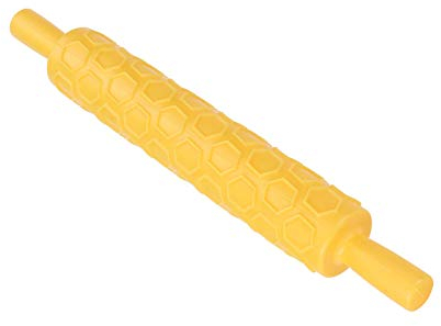 Plastic Rolling Pin Fondant Embossed Roller Baking Tools Bakeware for Cookies Biscuits Pastry Cake Decoration Honeycomb Yellow Type Home DIY