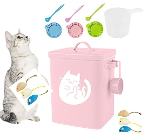 JYCRA Katzenfutter-Aufbewahrungseimer, Tragbarer Katzen-Trockenfutterbehälter mit Löffel, Tierfutterbehälter(Rosa)