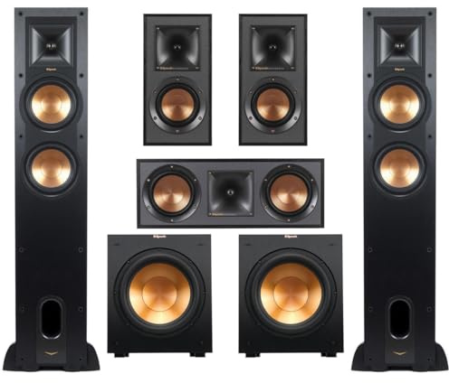 Klipsch Reference 5.2 Home Theater Pack with (2) R-26FA Floorstanding Speaker, (2) R-12SW Subwoofer, R-25C Center Channel Speaker and 2, R-41M Bookshelf Speaker, 2X R-12SW Subwoofers, Black