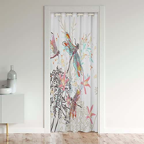Loussiesd Dragonfly Door Curtain for Doorway Privacy 106x203cm 1 Panel Kawaii Animal Closet Door Cover Curtain for Bedroom Living Room Gifts for Women White Window Treatments