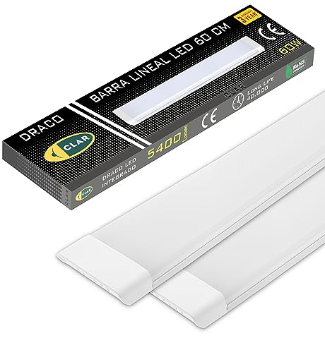 CLAR - Pantalla LED 60 cm, Regleta Cocina, Barra de Luz Techo, Luminaria 6500ºK (60W Pack 2)