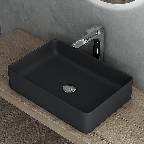 Mai & Mai Vasque à Poser 58x37x13,5cm Lavabo en Céramique Noir Mat avec Nano-revêtement BR105D