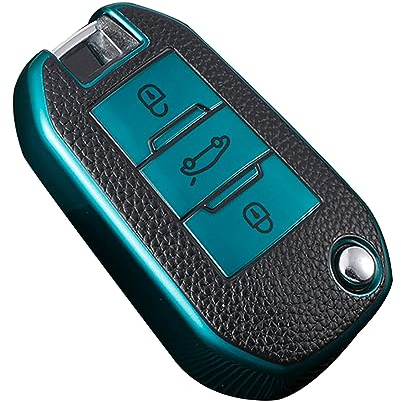 KUNIO KlappSchlüssel hülle Passt für Peugeot 5008 208 308 Passt für Citroen C3 C4 Cactu Passt für Opel Crossland X Zafira Corsa F TPU Schlüsselcover Autoschlüssel Hülle 3 Tasten Grün