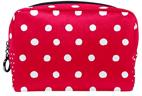 Kleine Kosmetiktasche Reisekosmetiktasche mit Reißverschluss,roter Hintergrund weiße Punkte,Kosmetik Organizer für Frauen