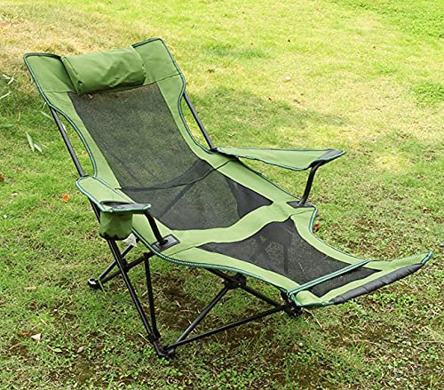 Chaise de Camping 2 en 1 avec Repose-Pieds, Chaise Pliante inclinable de Voyage, de Plage, de pelouse, Chaise Longue avec Porte-gobelet, Oreiller et Sac de Rangement latéral, pour Barbecue en Plein