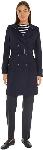 Tommy Hilfiger Damen Trenchcoat Cotton Slim Fit Kurz, Blau (Desert Sky), 32
