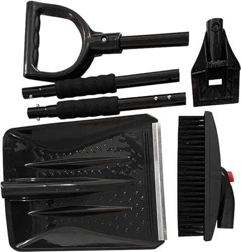 DREI-in-einem-Schneeschaufel-Set, Schneeschaufel mit rotierender Bürste und Eiskratzer, einziehbarem Griff und robustem Aluminium-Schneeschaufel-Werkzeug, geeignet for Auto, Camping, Hof