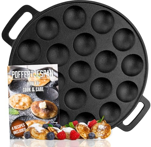 IRONO Poffertjes Pan - Mini Pancake Maker - Pancake Pan - 19 Mini Pancakes - Eggs Crepe Pan - Cast Iron