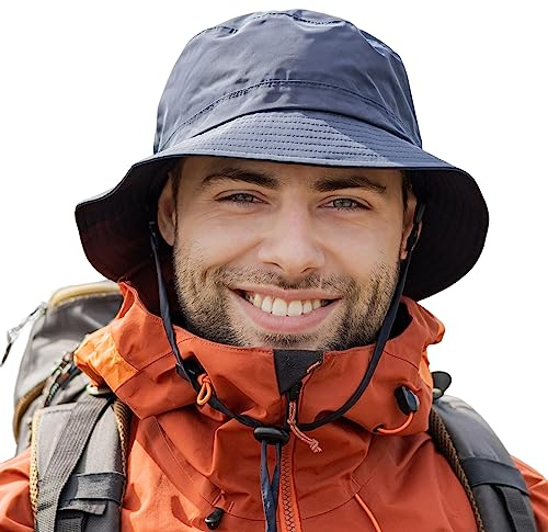 TOP-EX wasserdichte Regenhüte für Herren & Damen, Allwetter Outdoor Safari Hut faltbar, UPF 50 Golf Eimer Sonnenhüte zum Angeln, Wandern, Trekking, verstellbar & Winddicht L/XL Schwarzblau