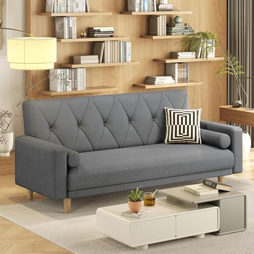 Yaheetech 3 Seater Fabric Sofa Bed Click Clack Modern Sleeper Sofa Settee with Diamond Pattern for Living Room/Guest Room Dark Grey