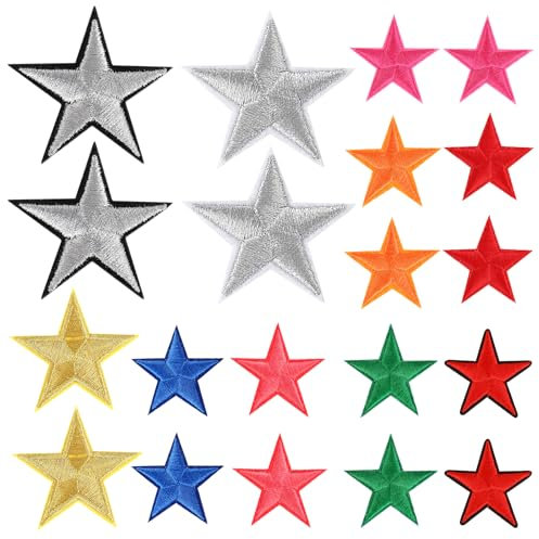 20 Pack Iron on Patches Stars, Embroidery Applique Patches Fabric Patch, Vintage Iron on and Sew on Colorful Star Patches Bulk for Caps, Jeans, Jackets, Dress, Bag, Backpacks DIY Clothing Repair