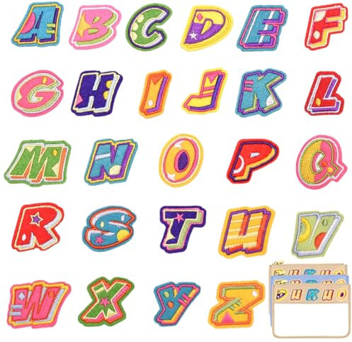 Buchstaben zum Aufbügeln 26 Englische Buchstaben Bügelbilder für Textilien Iron on Patches for Clothes Geeignet für Kleidung, Hosen, Hüte und Bastelarbeiten