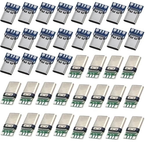 RUNCCI-YUN 40 pièces connecteur USB C à souder,USB C encastrable connecteur, USB 3.1 type C Connecteur 24 broches mâle femelle pour Souder Module de Support Carte PCB de Fil