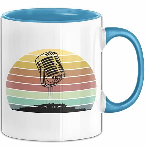 Sänger Tasse Geschenk Podcast Mikrophon Geschenkidee Mikrofon Becher (Blau)