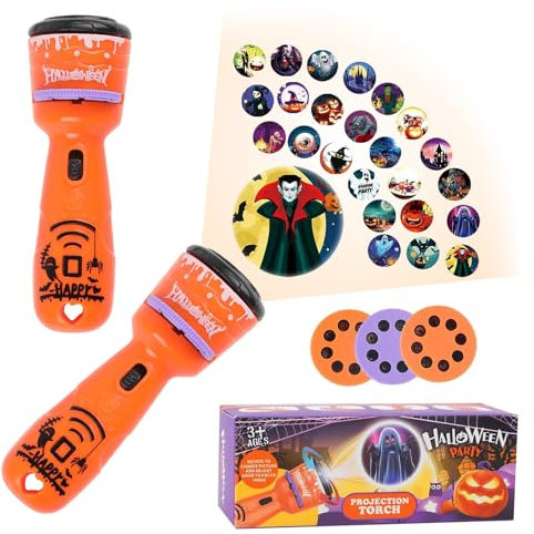MORAINJAY 2 Pack Halloween Flashlight Projector, Slide Projector for Kids, 24 Patterns Kids Torch, Story Light Torch for 3+ Boys & Girls Gifts, Party Bag Fillers