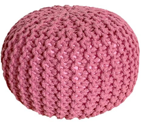 Amago home Strickhocker Pouf Ø45 o. 55cm Bodenkissen Sitzpouf XXL Baumwolle nachhaltig Größe ø 55 cm, Farbe pink