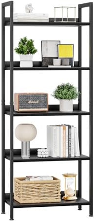 APPOLYN Bücherregal Mit 5 Ebenen, Heimbüro, Bücherregal, Aufbewahrungs-Organizer, Industrielles Design, Für Schlafzimmer, Wohnzimmer Und Heimbüro, 60 x 30 x 153.5cm, Schwarz