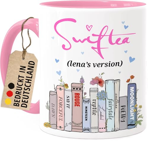 Tassenliebling® Swiftea personalisierte Tasse - Rosa mit Namen - Beidseitiger Druck - Geschenk für beste Freundin, Kollegin oder Familie - 330ml Keramik