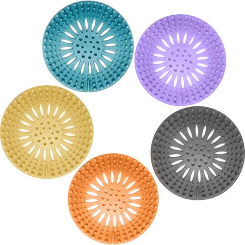 Gotega 5 Pcs Hair Catcher Shower Drain Covers Protector Silicone Bathtub Hair Stopper Easy to Install and Clean Suit for Bathroom Tub Shower and Sink,Bright-Coroured