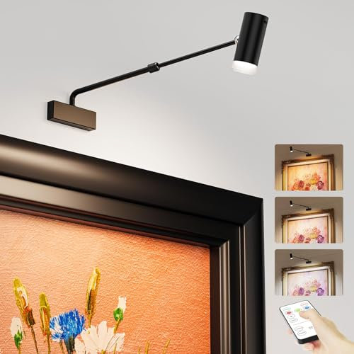 LABOREDUCER Bilderleuchte Kabellos mit Fernbedienung,Aufladbare Akku Schwarz Bildbeleuchtung Kabellos LED Einstellbar Länge Dart Beleuchtung Batterie mit Dimmbar Timer Drahtlos Bild Licht