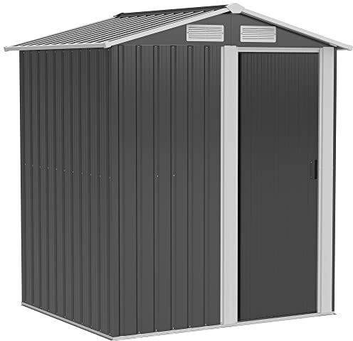 Outsunny Casetta da Giardino 1.7m² in Acciaio Zincato con 4 Prese d'Aria, Capanno Porta Attrezzi con Tetto Inclinato, Porta Scorrevole, 152x132x188 cm, Grigio Scuro