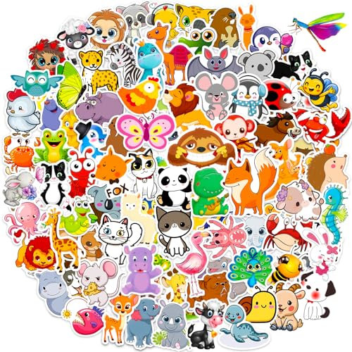 Aufkleber Tiere Cute 200 Stück Aufkleber Kinder, Schön Mix Sticker Tiere, Wasserdichte Vinyl Sticker für Scrapbook Trinkflaschen Journal Laptop Tagebuch Skateboard Notebook Hefte Tasse Macbook usw