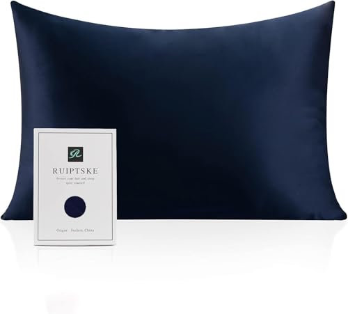 RUIPTSKE Natural Silk Federa, ipoallergenico, 22momme, 100% Seta, 600 Filati, con a Scomparsa Cerniera (blue, 50x80cm)