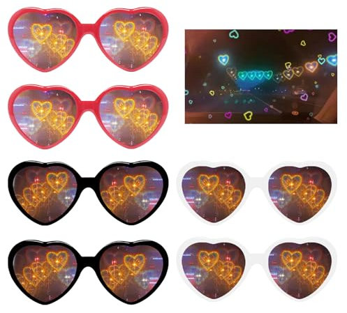 6 Stücke Herz Brille Effekt,Pfirsichherz Brille,3D Beugungs Herzbrillen,für Kostümfest Musikfestival Freien Party Bar Nachtclub