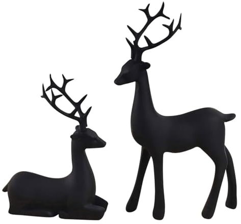 Figurine di renna, statuette di renna di Natale, 2 x artigianato di animali artificiali in resina di alce | Statua di renna di Natale, piccola figura di cervo di renna da tavola, decorazioni per la