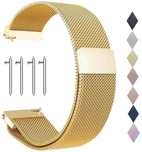 PDSQL Edelstahl Mesh Uhrenarmband, Metall Ersatz Armband Edelstahlarmband mit Magnetverschluss Smartwatch Schnellverschluss Watch Uhren Ersatzband Für Damen Herren (Gold, 20mm)
