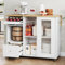 Merax Kücheninsel mit klappbarer Arbeitsplatte, mit Schiebetüren aus gehärtetem Glas, 2 Schubladen(4 Weinregale), Küchenschrank Buffetschrank Esszimmerwagen, 112×46(69)×91cm/Weiß