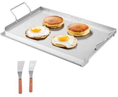 VEVOR Parrilla de Acero Inoxidable de Universal Rectangular 585 x 365 mm con Superficie Plana, Plancha de Gas para Barbacoa, Utensilios de Cocina Familiares Portátiles con Asa, Plata