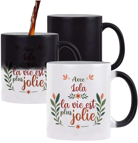 Mug magique Lola la vie est plus jolie | Tasse Changement de couleur Cadeau Fête des Mères Anniversaire Soeur Noël Tata Marraine