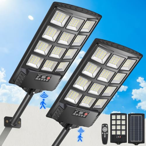 PEAKRO Lampadaire Solaire Exterieur 400W, 6000K Lumière Solaire Exterieur avec Télécommande, IP67 Étanche Spot Solaire Detecteur de Mouvement, Projecteur Solaire Puissant pour Rue, Jardin, Garage