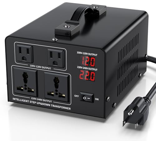 2000W Voltage Converter Transformer Step Up 110V/120V to220V/240V or Step Down 220V to 110V AC Power Converte, Circuit Breaker Protection, 2 US sockets, 2 Universal sockets, LCD Display