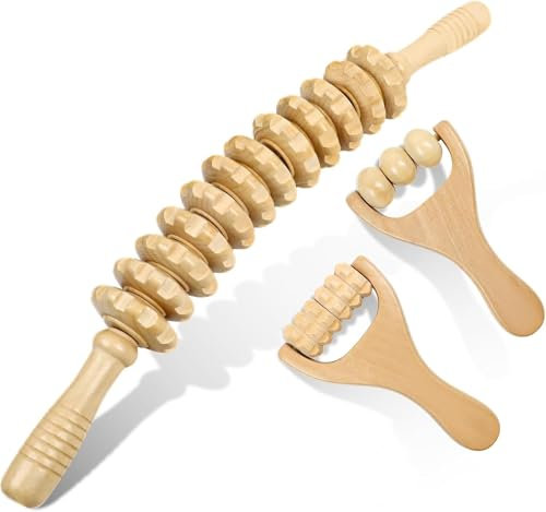 3 Stück Faszienstab Holz, Faszienrolle, Massageroller für Rücken, Cellulite & Mehr, Muskelentspannung, Körperformung, Lindert Müdigkeit
