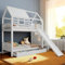 Litera Infantil con Tobogán y Escalera con Almacenaje, Cama Casita de Madera de Pino y MDF, Ventana, Techo, Puerta de Seguridad y Cajón, Blanco, 90x200cm (2 Plazas)