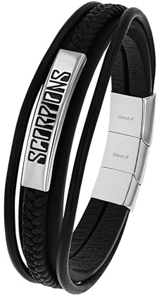 Amor Scorpions by Armband Edelstahl Leder Unisex Damen Herren Armschmuck, 19,5+1,5 cm, Silber, Kommt in Schmuck Geschenk Box, 2040520