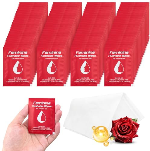 Feminine Wipes Individually Wrapped, Flushable Wipes Travel for Girls,Adult, Girl and Homeless (Rose 50)
