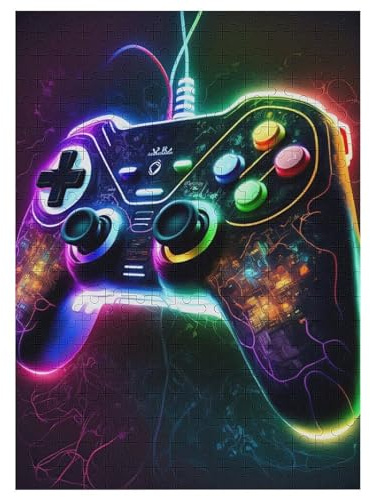Gaming-Neon-Gamepad Holzpuzzle - Puzzle Für Erwachsene, 300-teilige Puzzles Für Teenager Und Kinder, Herausfordernde Spiele 42×30cm