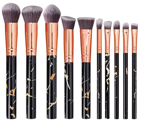 NIYANGLE 10 Stück Teiliges Make Up Pinselset mit Marmor Muster Professionelle Kosmetikbürsten für Schwarz für Tägliche und Professionelle Anwendungen