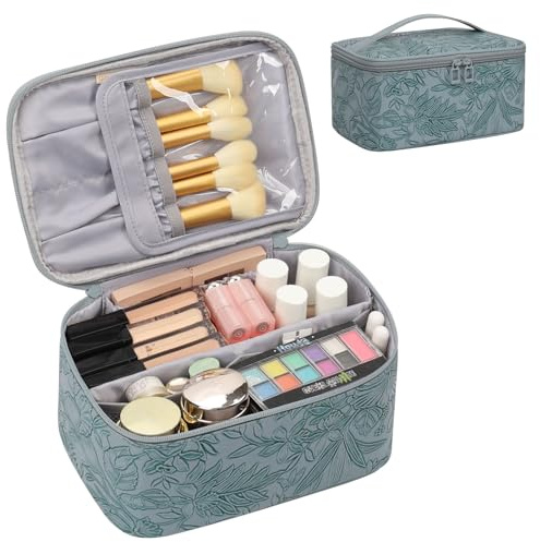 Kosmetiktasche Damen, Kulturtasche Reise Kulturbeutel Damen Groß Make Up Tasche Schminktasche Kosmetikkoffer Cosmetic Bag mit Griff und Teiler