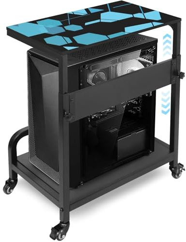EasyVibe Computer Tower Ständer Höhenverstellbarer, ATX- und E-ATX-Gehäuse CPU Halter PC Ständer für Gaming & Büro, als mobiler Ständer unter dem Schreibtisch mit metallischen Rollen, Schwarz