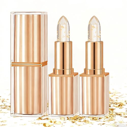 Temperatur Farbwechsel Lippenstift, 2PCS Goldfolien Farbwechselnder Lip Balm Lippenpflege Wasserdichtes Langanhaltender Lipstick Farbverändernde Lippenbalsam Farbe wechselt Lippenstifte, Color Change