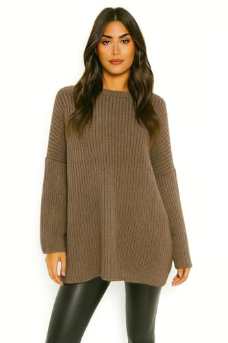 Worldclassca Damen Oversize Strickpulllover Longpullover Lang Pulli Dick Winter