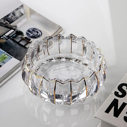 Puremagics Hand Painted Gold Unique Round Lotus Flower Shaped Decorative Glass Bowl for Home Office Décor, Decorative Crystal Bowl for Table Centerpiece -13cm