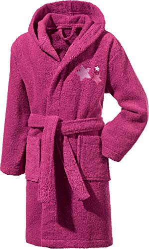 Erwin Müller Kinder-Bademantel mit Kapuze Frottier Beere Größe 122/128 - weich, hautfreundlich, atmungsaktiv, Stickerei Sterne (weitere Größen)