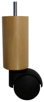 Furniture Legs Europe Möbelfuß rund Holz mit Rad Höhe 16 cm (M8) | Hohe Qualität und nachhaltiges Holz mit transparentem Schutzlack