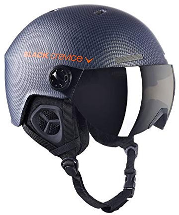 BLACK CREVICE Casque de Ski Gstaad I Casque avec visière en Style Pilote en différentes Couleurs I Casque de Ski Hommes & Femmes I Casque de Ski en (54-57 cm), Carbone Navy/Orange