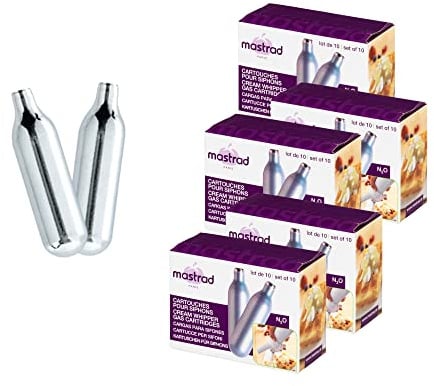 Mastrad F48556 Set mit 50 N2O-Patronen für Siphon-8 g + 10 gratis (6 Boxen), silberfarben
